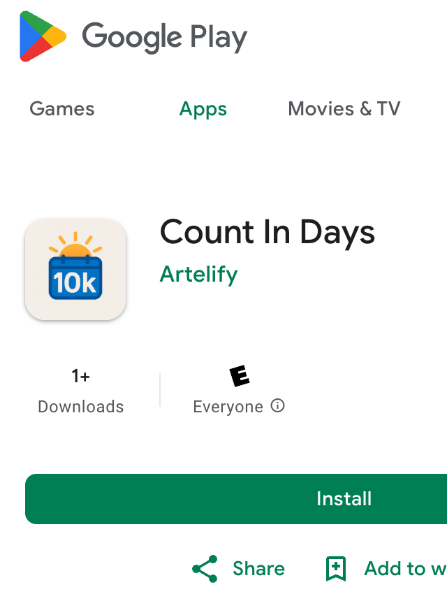 tedwuusa's tweet photo. Today, the Count In Days app is approved in Google Play Store. Did not expect it to take so long, tbh, but glad it made it finally. https://t.co/RnJNV5Qoai