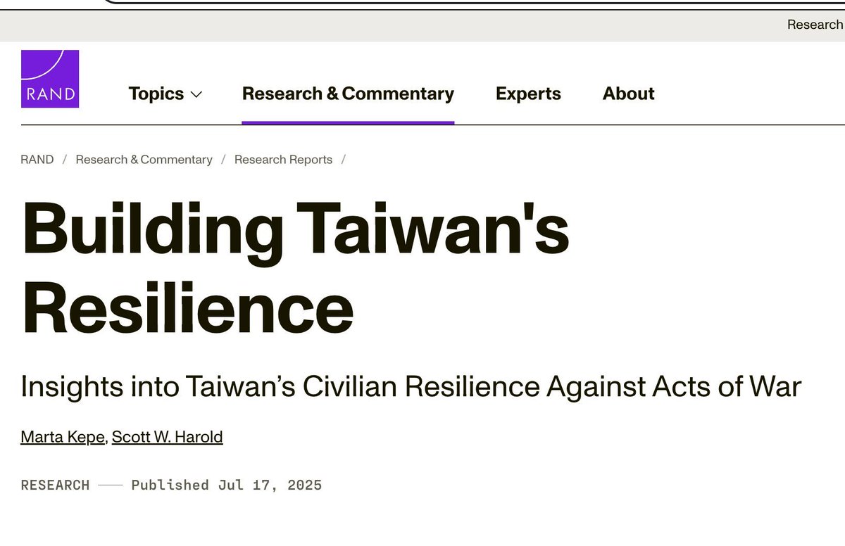 AtwellKyle's tweet image. Is #Taiwan population willing/able to resist a Chinese invasion?
New report from former @irregwarfare Fellow @martakepe and co-author @ScottWHarold from @RANDCorporation
buff.ly/JCvtzYW