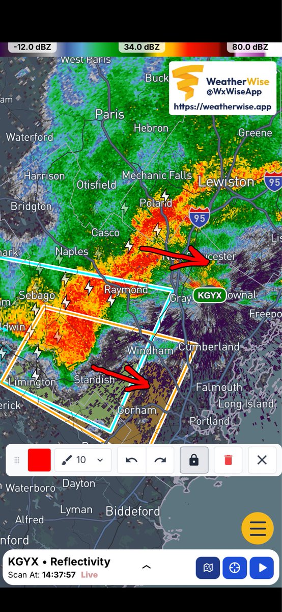 2:40p: Severe Thunderstorm Warning issued including Sebago Lake. The line of thunderstorms extends north to Lewiston. Most of this action will pass north of Portland in the next hour.