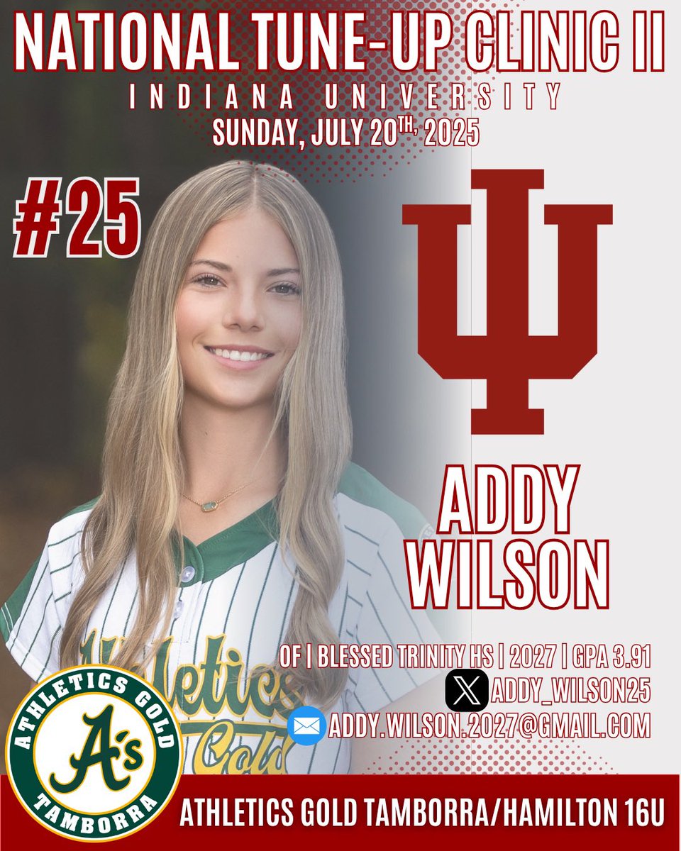 Athletics Gold Tamborra ‘09 (@athleticsgold09) on Twitter photo Thank you to <a href="/IndianaSB/">Indiana Softball</a> for hosting our #2, <a href="/HelloKira2/">Kira Bailey - 2027</a>, and our #25, <a href="/Addy_Wilson25/">Adelaide Wilson 2027</a>, for your National Tune-up Clinic II, as they make their way to join our team for <a href="/thealliancefp/">The Alliance Fastpitch</a> Nationals! Both our ballers loved the campus and tour of facilities, the fast-paced reps and Thank you to <a href="/IndianaSB/">Indiana Softball</a> for hosting our #2, <a href="/HelloKira2/">Kira Bailey - 2027</a>, and our #25, <a href="/Addy_Wilson25/">Adelaide Wilson 2027</a>, for your National Tune-up Clinic II, as they make their way to join our team for <a href="/thealliancefp/">The Alliance Fastpitch</a> Nationals! Both our ballers loved the campus and tour of facilities, the fast-paced reps and