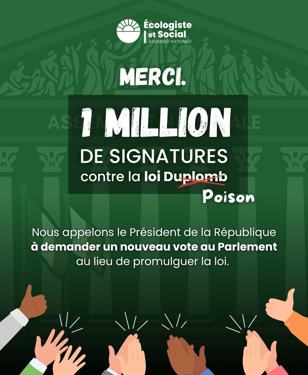 jlroumegas's tweet image. ✅ Victoire ! 1 000 000 de citoyens et citoyennes disent NON à la loi Poison !
La mobilisation a été exceptionnelle : la pétition a fait exploser les compteurs du site de l’Assemblée nationale.
Un record inédit.
#loiduplomb #agriculture #ecologie