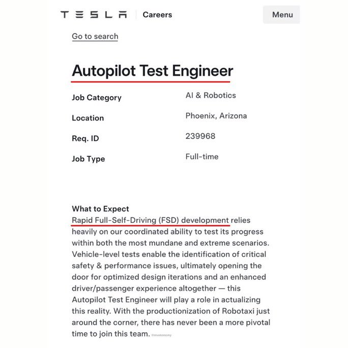 joehansenxx's tweet image. Tesla FSD to Arizona, will it be the next area or will somewhere else come first?
Tesla is hiring Autopilot Engineers in Arizona! $TSLA