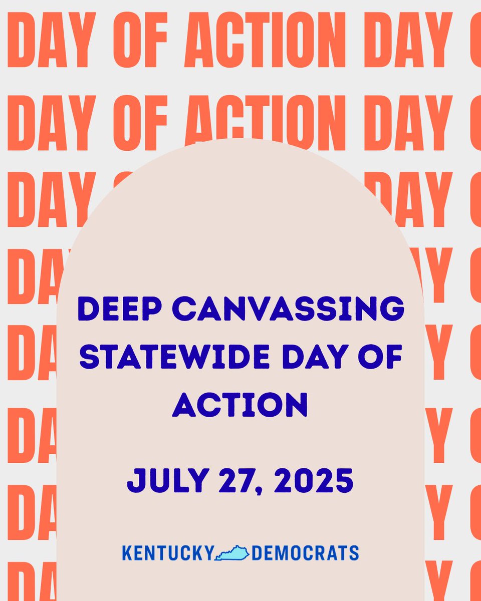 KyDems's tweet image. One week out from our statewide Day of Action on July 27th. Kentucky Democrats are going door-to-door between 10 AM and 3 PM to have the meaningful conversations that win elections.
Register now and help turn Kentucky blue: mobilize.us/s/NKGuH3
