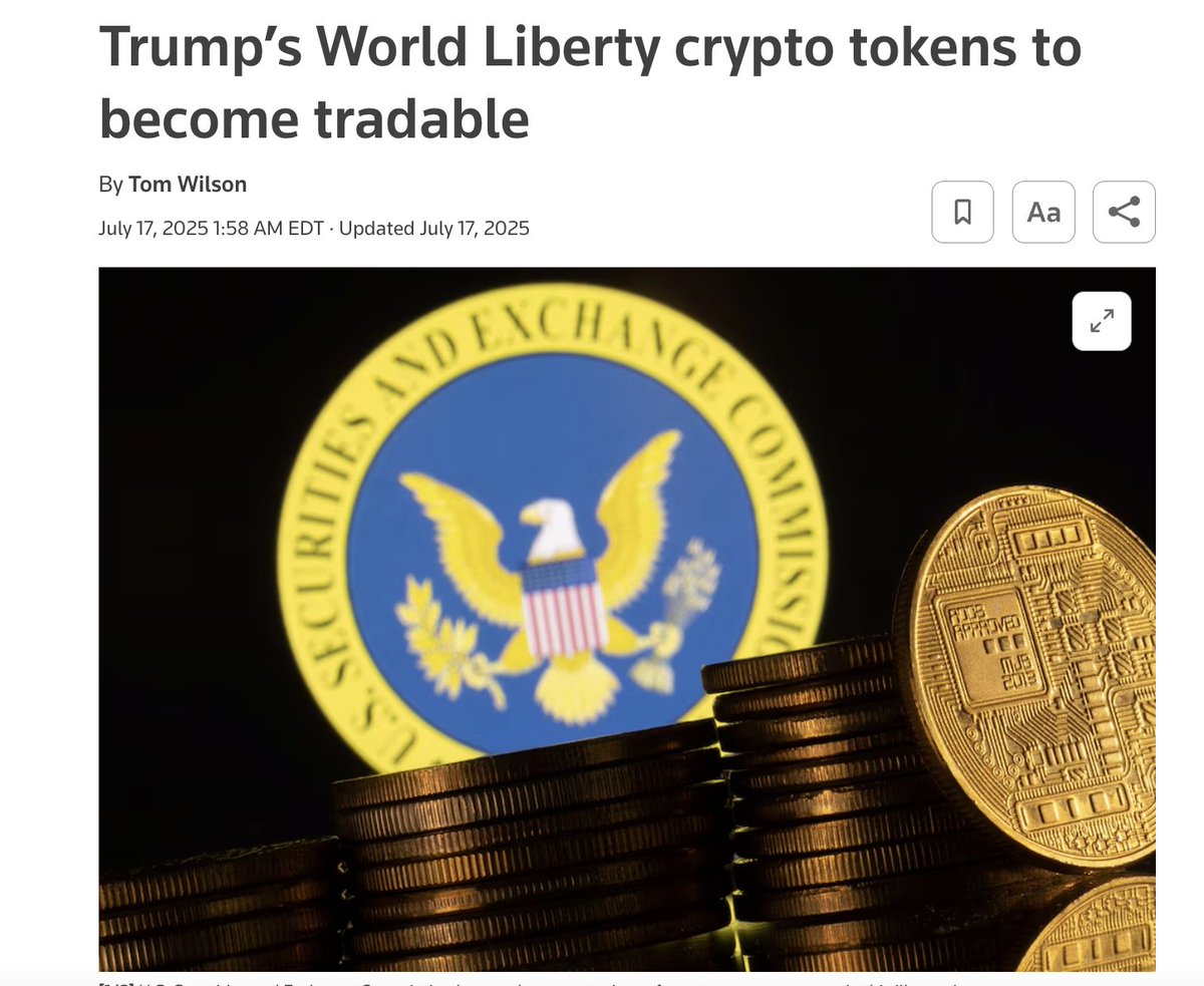 zGuz's tweet image. After Trump signed the GENIUS stablecoin Act, interesting to see Trump's World Liberty Financial homepage put its USD1 stablecoin front and center
Also, with the CLARITY Act moving forward, the $WLFI token powering the Trump's DeFi platform is also predictably becoming tradeable