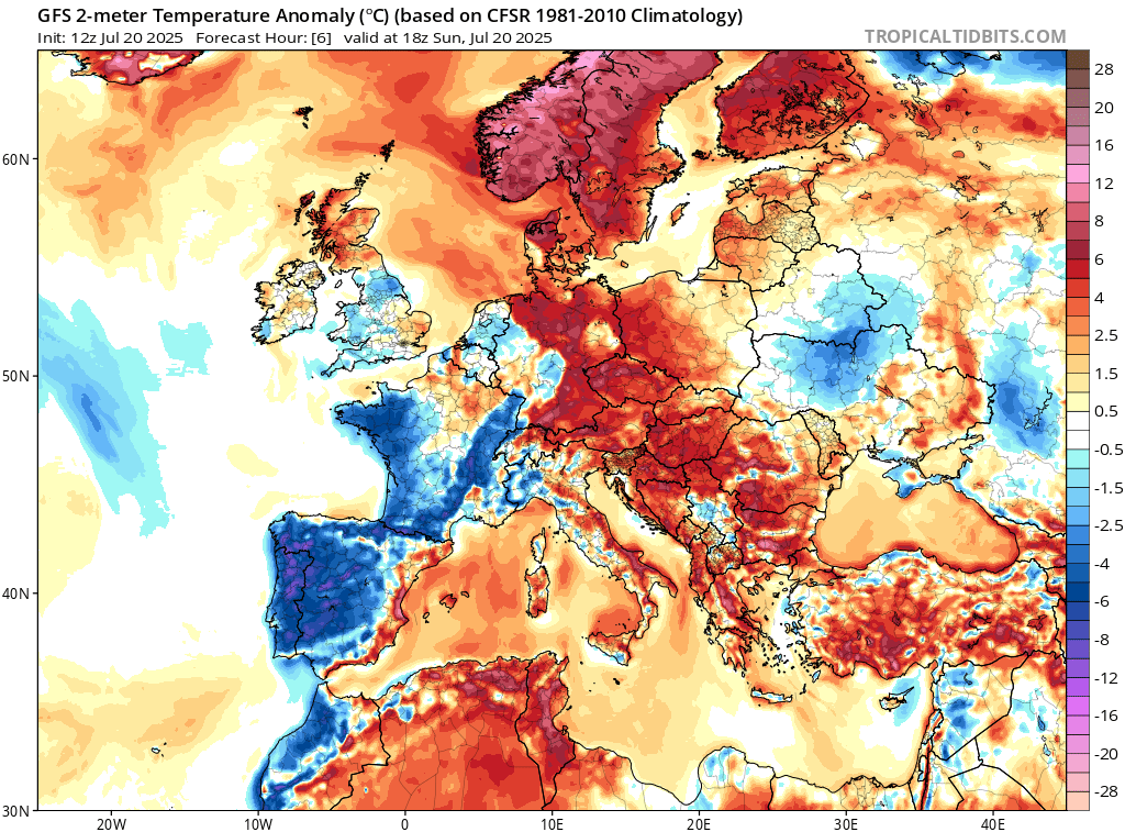 extremetemps's tweet image. >33C again in Norway:It's the longest heat wave ever recorded in Scandinavia,specially Norway and there are more days to go.
Cool in the SW (Portugal) and NE (Urals):
-0.7C Vorkuta Russia, 0.3C above the July record.
From tomorrow historic Mediterranean heat wave (45C/49C) !