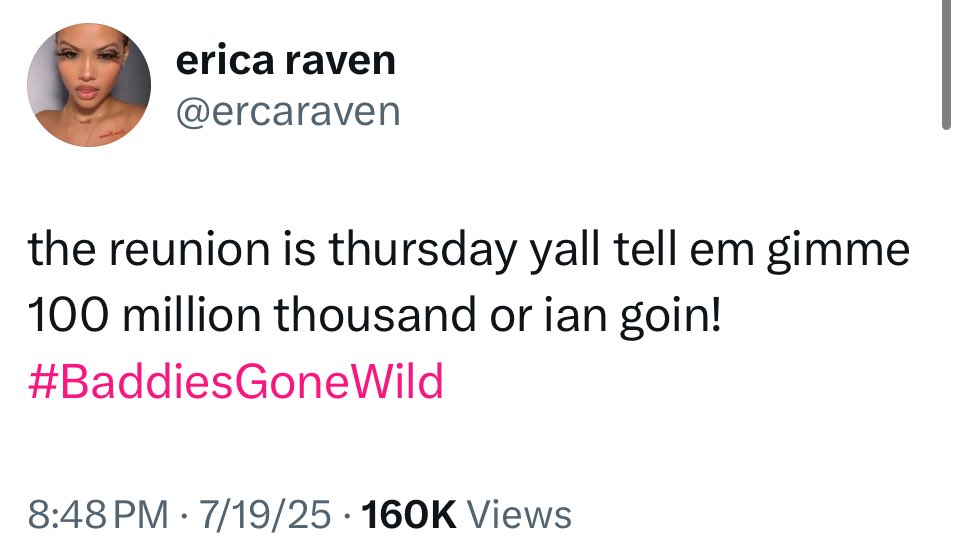 ZeusNetworkTea's tweet image. Baddies Gone Wild Reunion is confirmed for this Thursday by Erica Raven 👀