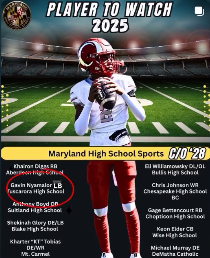 Gavin Nyamalor (@gavinnyamalor) on Twitter photo I appreciate <a href="/MarylandHigh/">Maryland High School Sports</a> for identifying me as one of the players to watch for this upcoming 2025 season for Class of 2028! I appreciate <a href="/MarylandHigh/">Maryland High School Sports</a> for identifying me as one of the players to watch for this upcoming 2025 season for Class of 2028!