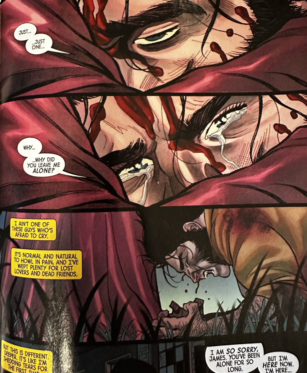 MaxPriestley's tweet image. Many such cases. First Tom King, now Saladin Ahmed
“I ain’t one of these guys who’s afraid to cry”
What is it with these modern comic “writers” trauma dumping their unresolved mommy issues on readers and trying to rewrite masculinity?
Wolverine (2024) issue 11
