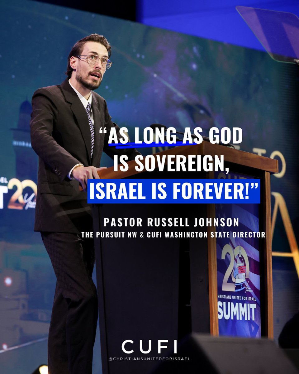 CUFI's tweet image. Pastor Russell Johnson brought the fire at CUFI Summit 2025, reminding us that our support for Israel isn’t political—it’s biblical.
God’s promises do not expire. And neither does our commitment to stand with His people.