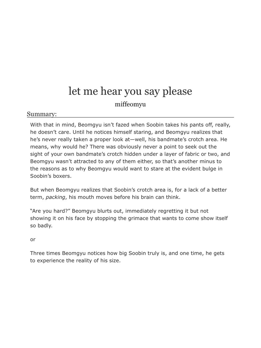 miffeomyu's tweet photo. 🐰🧸 let me hear you say please

★ rated e
★ 5.4k words
★ sb big… bg not-so-big… sb sub top… bg power bottom… Yeah ❤️
★ this is basically just them being perverted for each other and their size difference

🔗: https://t.co/YAhjMkc5uV https://t.co/PqZi5g7Bas