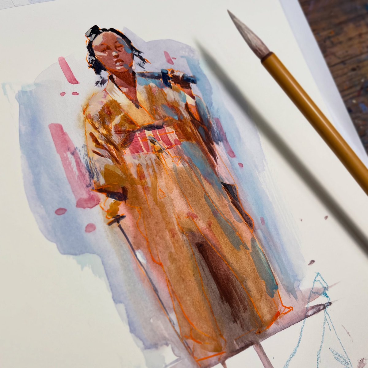 Jared_Cullum's tweet image. Experimenting in my sketchbook for warm up with a different shape application method for transparent watercolor