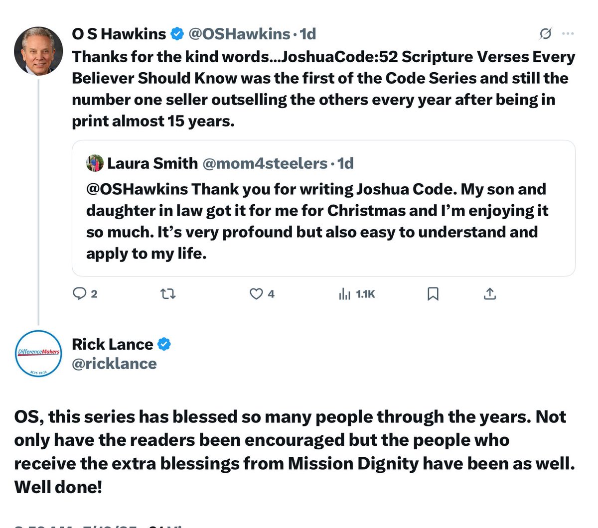 OSHawkins's tweet image. Thank you DrLance….grateful the Code books continue to be a blessing to so many and equally grateful for the way they have blessed thousands of retired pastors and their widows through MissionDignity…JUST JESUS our new 365 day devotional is coming in October!