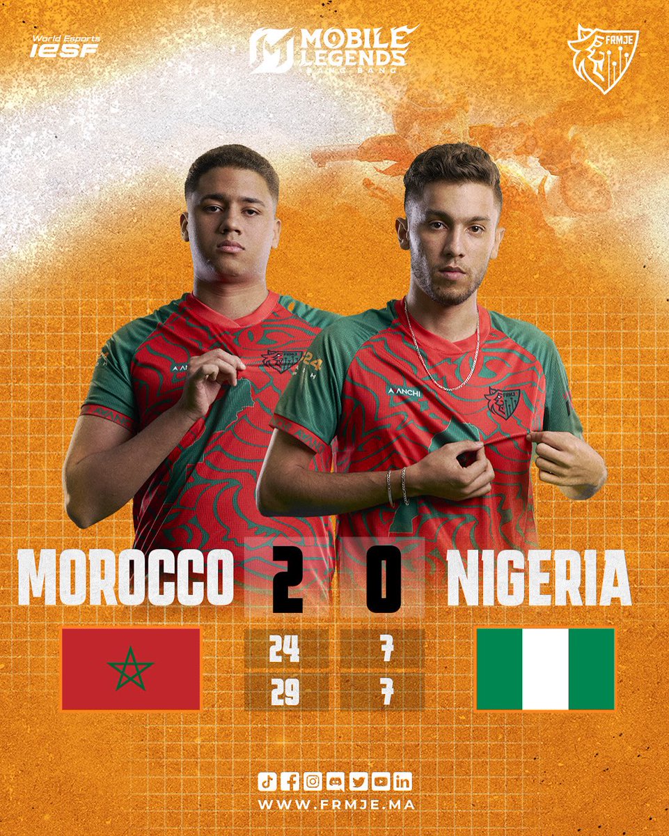 نتيجة مباراة المنتخب الوطني المغربي للعبة MLBB أمام منتخب نيجيريا من البطولة الافريقية للرياضات الالكترونية المؤهلة لبطولة العالم للرياضات الالكترونية WEC25 المنظمة من طرف IESF