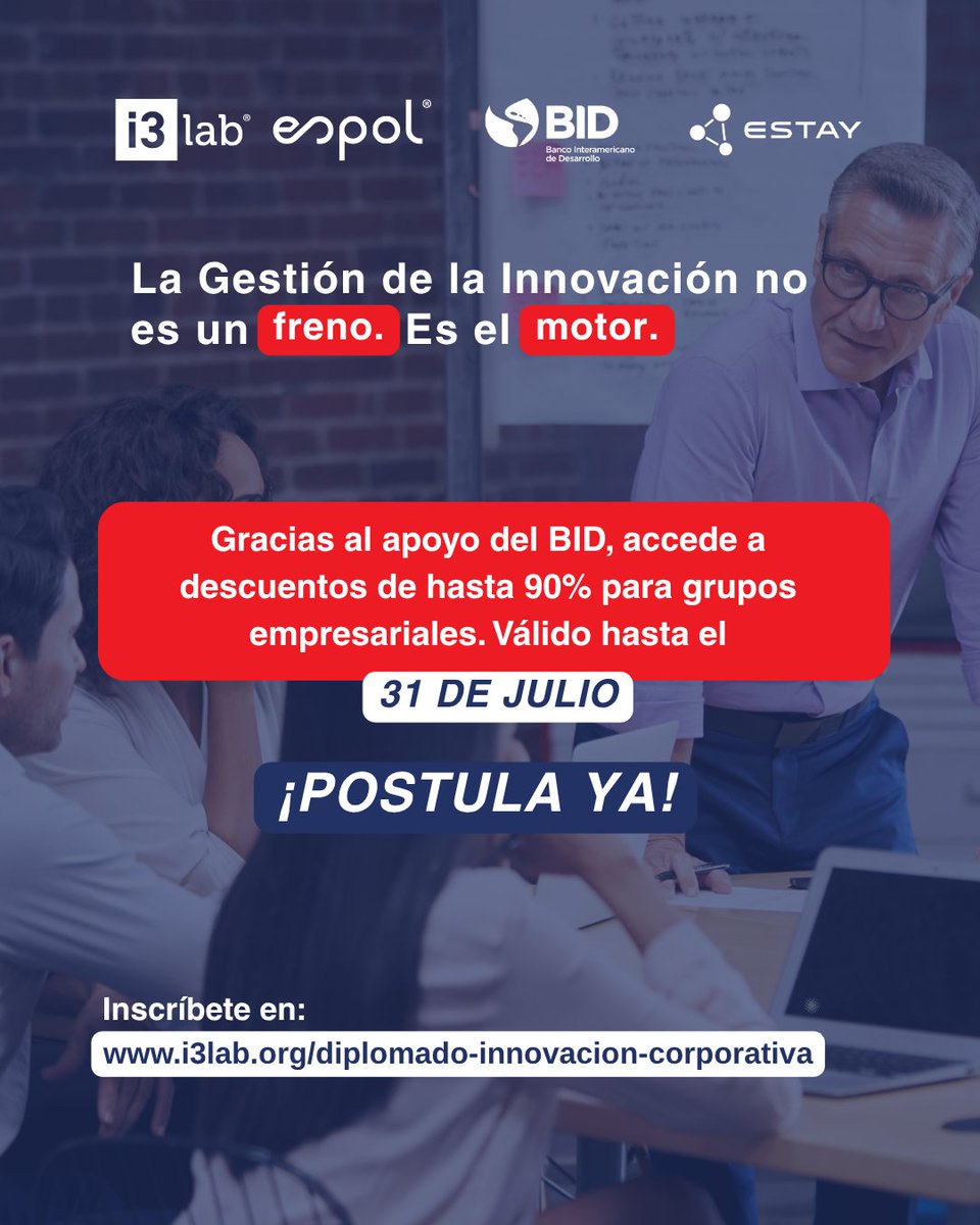 i3labespol's tweet image. ¿El costo oculto de innovar sin GESTIÓN? Recursos desperdiciados, talento frustrado y desconexión estratégica.

La solución es un marco directivo. ¡Aprende a construirlo en nuestro Diplomado!

Descuentos de hasta 90% para grupos empresariales. Postula en: i3lab.org/diplomado-inno…