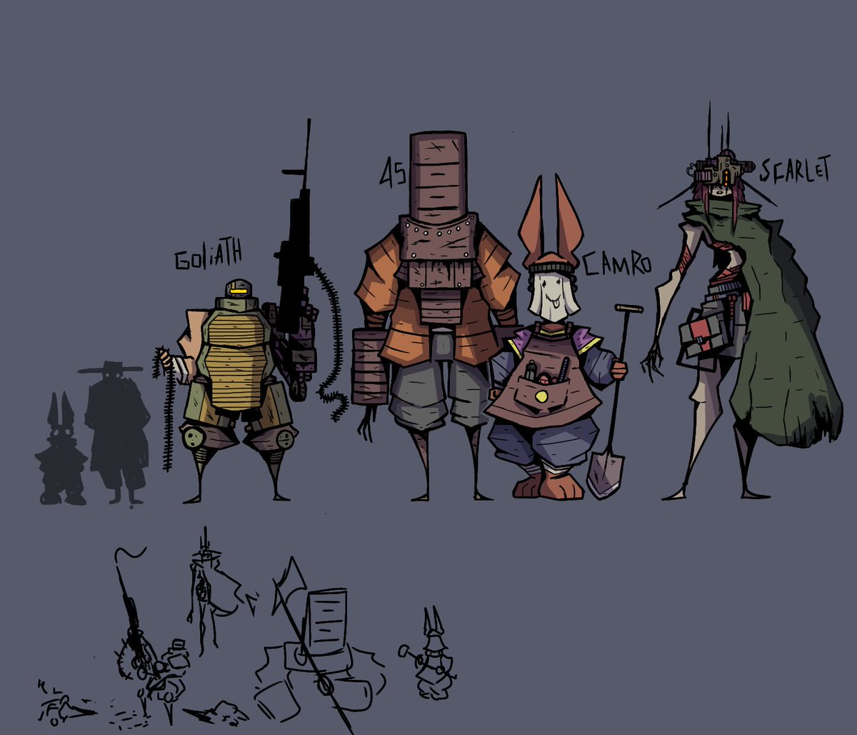HelloAbyssal's tweet image. "Giants" little worldbuilding drawing
Humans or leparida who are Abnormally tall or large which is quite rare
((All of these lads and las here are actually scrapped characters that I decided to give a second chance
Scarlet and goliath here are hella old back in 2022))