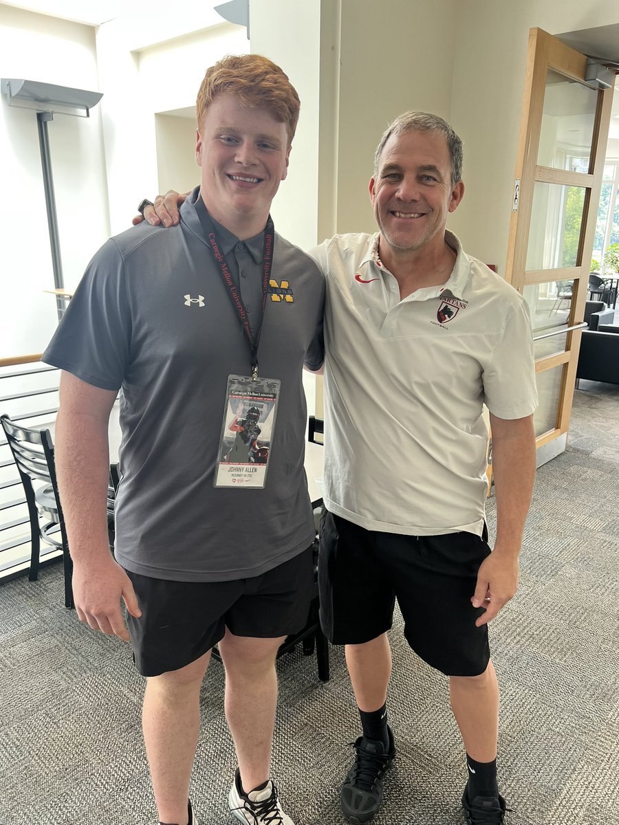 John Allen (@johnnyallen_54) on Twitter photo I had an awesome time today at Carnegie Mellon University. Thank you to the coaching staff for a great visit!
<a href="/CoachRyanLarsen/">Ryan Larsen</a> <a href="/CoachAndyHelms/">Andy Helms</a>
<a href="/Hwy_77/">Ralph Rubalcaba</a> <a href="/CoachLeonardTX/">Coach Nate Leonard, M.Ed.</a> <a href="/hunter_walling/">Hunter Walling</a> <a href="/CoachNickOlvera/">Nick Olvera</a> <a href="/CoachTWiggins/">Travis Wiggins</a> <a href="/CoachZ_TX/">Adam Zurbrugg</a> <a href="/CoachPoe04/">Matthew Poe</a> I had an awesome time today at Carnegie Mellon University. Thank you to the coaching staff for a great visit!
<a href="/CoachRyanLarsen/">Ryan Larsen</a> <a href="/CoachAndyHelms/">Andy Helms</a>
<a href="/Hwy_77/">Ralph Rubalcaba</a> <a href="/CoachLeonardTX/">Coach Nate Leonard, M.Ed.</a> <a href="/hunter_walling/">Hunter Walling</a> <a href="/CoachNickOlvera/">Nick Olvera</a> <a href="/CoachTWiggins/">Travis Wiggins</a> <a href="/CoachZ_TX/">Adam Zurbrugg</a> <a href="/CoachPoe04/">Matthew Poe</a>