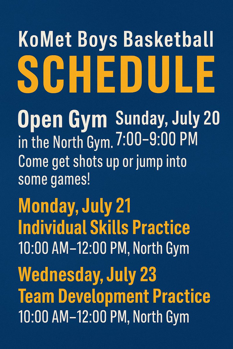 The schedule for this weeks summer commitment: