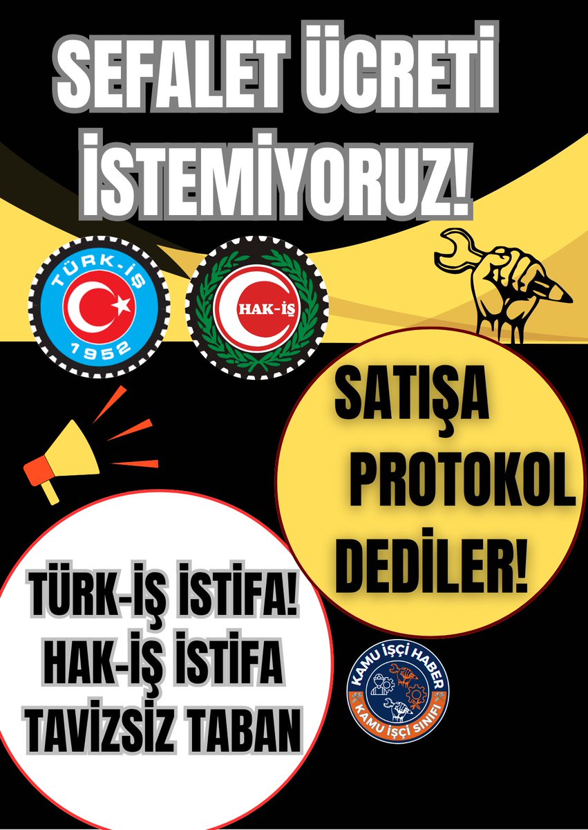 🛠️ Çalışan işçi,
⚙️ Üreten işçi,
🙉 Duyulmayan,
⚖️ Hakkı verilmeyen yine işçi!

📆 Tam 7 aydır bekliyoruz!
❗ Hükümet zam diye enflasyonu dayatıyor,
❗ Sendikalar ise susuyor!

🔇 İşçi sesini yükseltiyor, sendika sessiz.
<a href="/turkiskonf/">TÜRK-İŞ</a> <a href="/hakiskonf/">HAKİŞ KONFEDERASYONU</a>
TavizsizTaban
TürkişHakiş İstifa