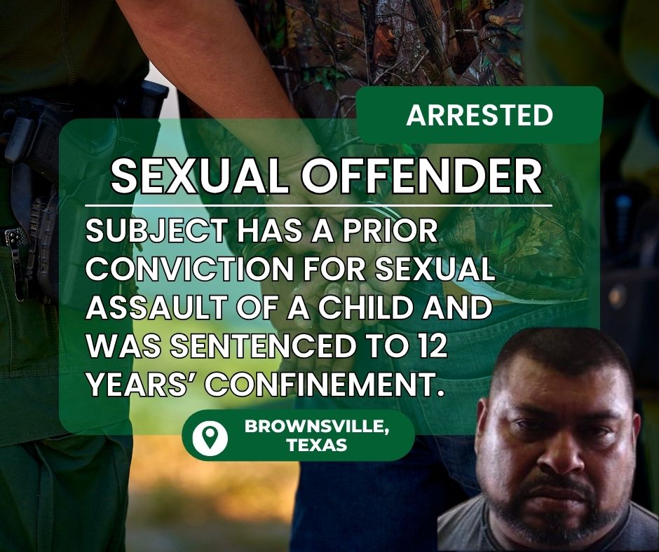 USBPChief's tweet image. ILLEGAL ALIEN CONVICTED OF SEXUAL ASSAULT OF A CHILD -ARRESTED!
7/12- USBP agents in Brownsville, TX, apprehended David Varcenas-Aguilar, a convicted sex offender attempting to illegally enter the United States. During processing, biometric checks confirmed Aguilar has a prior…