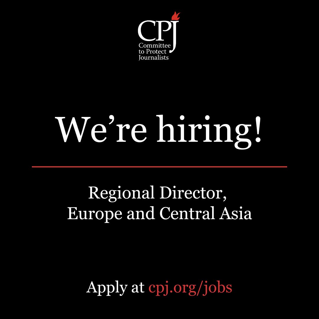 pressfreedom's tweet image. Join our team! CPJ is currently #hiring a Regional Director for our Europe and Central Asia program. This remote position (U.K. preferred) provides strategic direction and oversight of all areas of CPJ’s work in the region.
🗓️ Deadline: July 23, 2025
cpjorg.bamboohr.com/careers/89?sou…