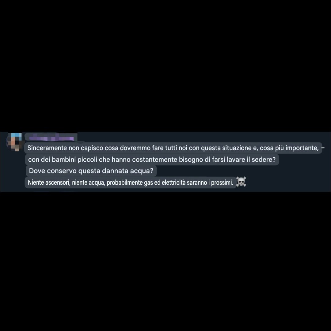 4LEX5's tweet image. La meravigliosa realtà quotidiana dei territori occupati attraverso le chat dei (ex?) filorussi.
("Notizie sui pirati neri" è il canale di un propagandista filorusso molto noto che gestisce e censura diversi canali in città, evidentemente la sete è una brutta bestia)