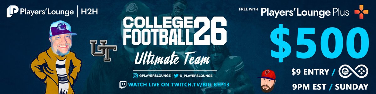 _playerslounge's tweet image. ๐จ $500 CFB26 CUT Tournament!๐จ
๐ Hosted by @BigKep13
๐ When: 9PM ET
๐บ Watch Live: twitch.tv/big_kep13
๐ท Join Below: playerslounge.com/r/bigkep13-cut
๐ณ Free with PL+