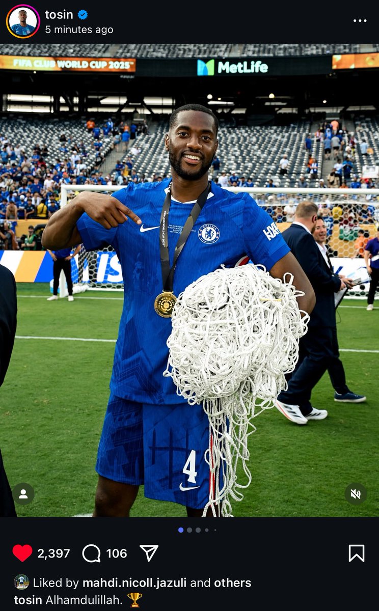 FaithfullBaller's tweet image. 📱🤲 Tosin Adarabioyo on Instagram following Chelsea’s Club World Cup win:
‘Alhamdulilah. 🏆’