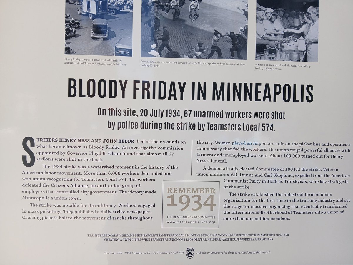 larryn1966's tweet photo. Today marks the 91st anniversary of the Minneapolis Teamsters strike.  The strike that made Minneapolis a union town. The rights we enjoy as workers have come because of those who fought and died before us. https://t.co/dW9Plz9J81