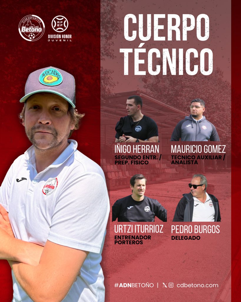 CD Betoño (@cdbetono) on Twitter photo ⚙️⚽️| 𝗖𝗨𝗘𝗥𝗣𝗢 𝗧𝗘́𝗖𝗡𝗜𝗖𝗢: 𝗝𝗨𝗩. 𝗔
¡Este es el equipo de trabajo que acompañará a <a href="/arkaitzganuza/">Arkaitz Ganuza</a> en nuestro debut en la Division de Honor Juvenil!
✅ ¡Rodeado de los mejores!
#ADNBetoño ⚙️⚽️| 𝗖𝗨𝗘𝗥𝗣𝗢 𝗧𝗘́𝗖𝗡𝗜𝗖𝗢: 𝗝𝗨𝗩. 𝗔
¡Este es el equipo de trabajo que acompañará a <a href="/arkaitzganuza/">Arkaitz Ganuza</a> en nuestro debut en la Division de Honor Juvenil!
✅ ¡Rodeado de los mejores!
#ADNBetoño