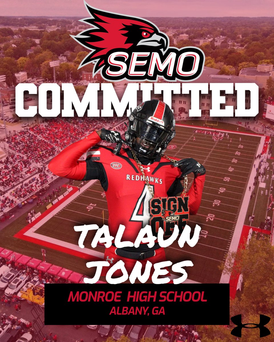 talaun jones (@talaunjones) on Twitter photo After a GREAT weekend spent in Cape Girardeau, I am grateful to announce that I am 1000% COMMITTED to <a href="/SEMOfootball/">SEMO Football</a> ‼️🏠❤️
#GoRedhawks 🐦🔥
<a href="/Coach_Drury/">Coach Drury</a>
<a href="/lolar70/">Morris Lolar</a>
<a href="/coachrcoon/">Ricky Coon</a>
<a href="/BrendanKimble1/">Coach Kimble</a>
<a href="/CoachCJohnson43/">Chase Johnson</a>
<a href="/MonroeFTBL/">Monroe Football</a>
<a href="/RecruitGeorgia/">Recruit Georgia</a>
<a href="/_Coach_Herring/">Lacey Herring</a>
<a href="/FCSNationRadio1/">FCS Nation Radio</a> After a GREAT weekend spent in Cape Girardeau, I am grateful to announce that I am 1000% COMMITTED to <a href="/SEMOfootball/">SEMO Football</a> ‼️🏠❤️
#GoRedhawks 🐦🔥
<a href="/Coach_Drury/">Coach Drury</a>
<a href="/lolar70/">Morris Lolar</a>
<a href="/coachrcoon/">Ricky Coon</a>
<a href="/BrendanKimble1/">Coach Kimble</a>
<a href="/CoachCJohnson43/">Chase Johnson</a>
<a href="/MonroeFTBL/">Monroe Football</a>
<a href="/RecruitGeorgia/">Recruit Georgia</a>
<a href="/_Coach_Herring/">Lacey Herring</a>
<a href="/FCSNationRadio1/">FCS Nation Radio</a>