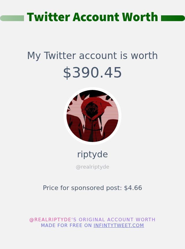 My Twitter worth is: $390.45

➡️ infintytweet.me/account-worth