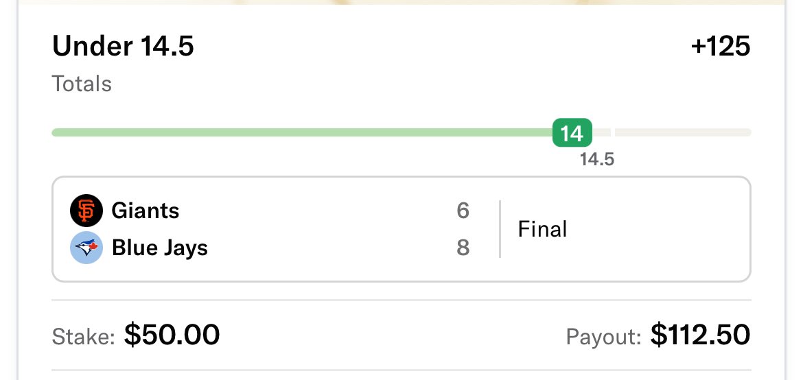 tmill61's tweet image. Risk free $12.50 on this @OddsJam live MLB total runs arb. βΎοΈ
-Wagered $100 between MGM and DK
-used promo on DK to boost arb!
-profit $12.50 regardless π₯
Try OddsJam! π 7 days free + code TMILL for 35% off your first month.π oddsjam.com/?ref=tmill61