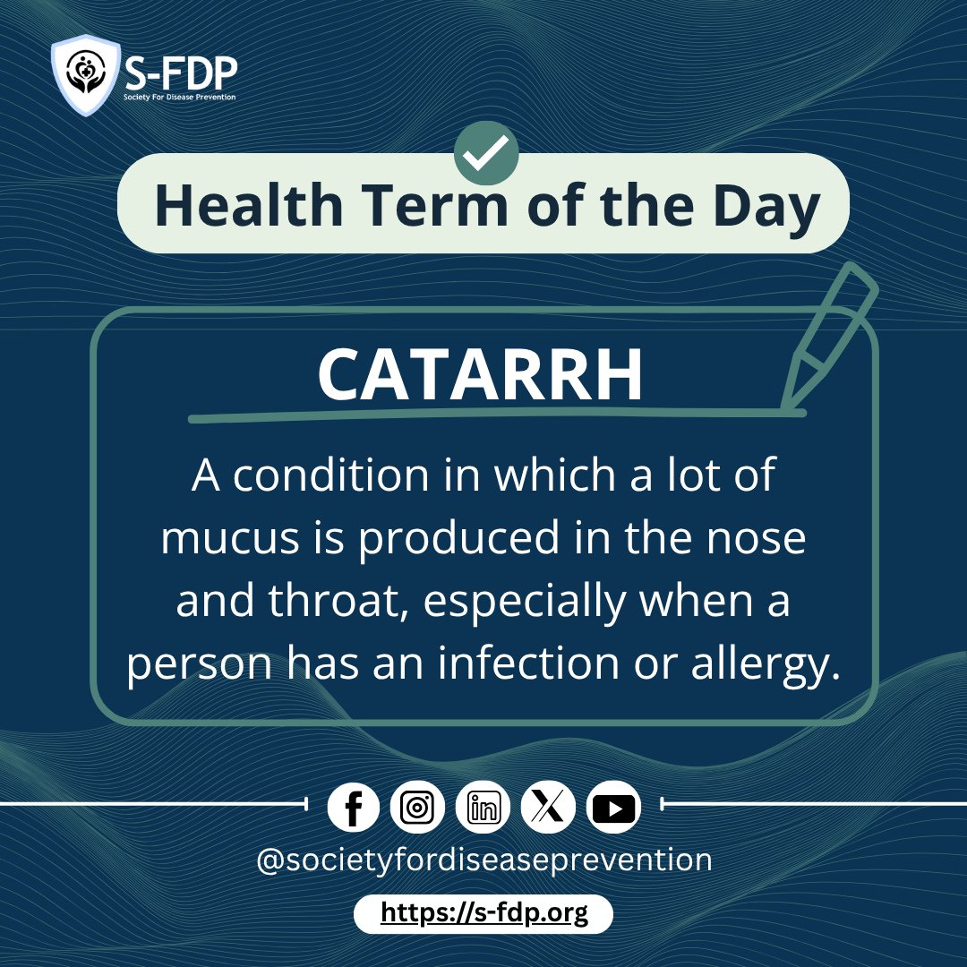 disease_society's tweet image. Catarrh is a natural way the body responds to an allergy or infection in the airways. In most cases, it clears up on its own, but if it persists for long, it may indicate a deeper problem.