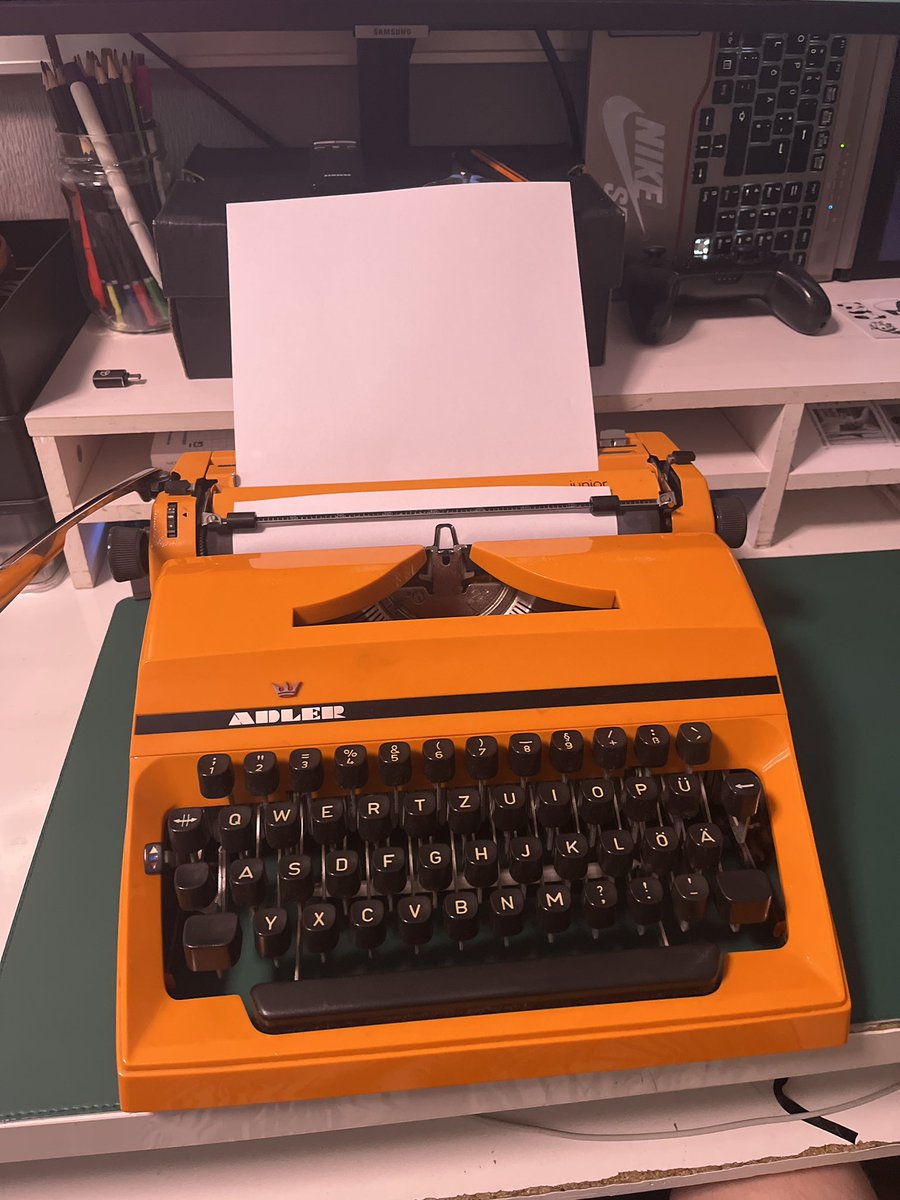 B0nniy's tweet photo. When you’re bored and then remember you have a typewriter at home, then proceeds to write ocs lore on it https://t.co/Qbkp2doUQF