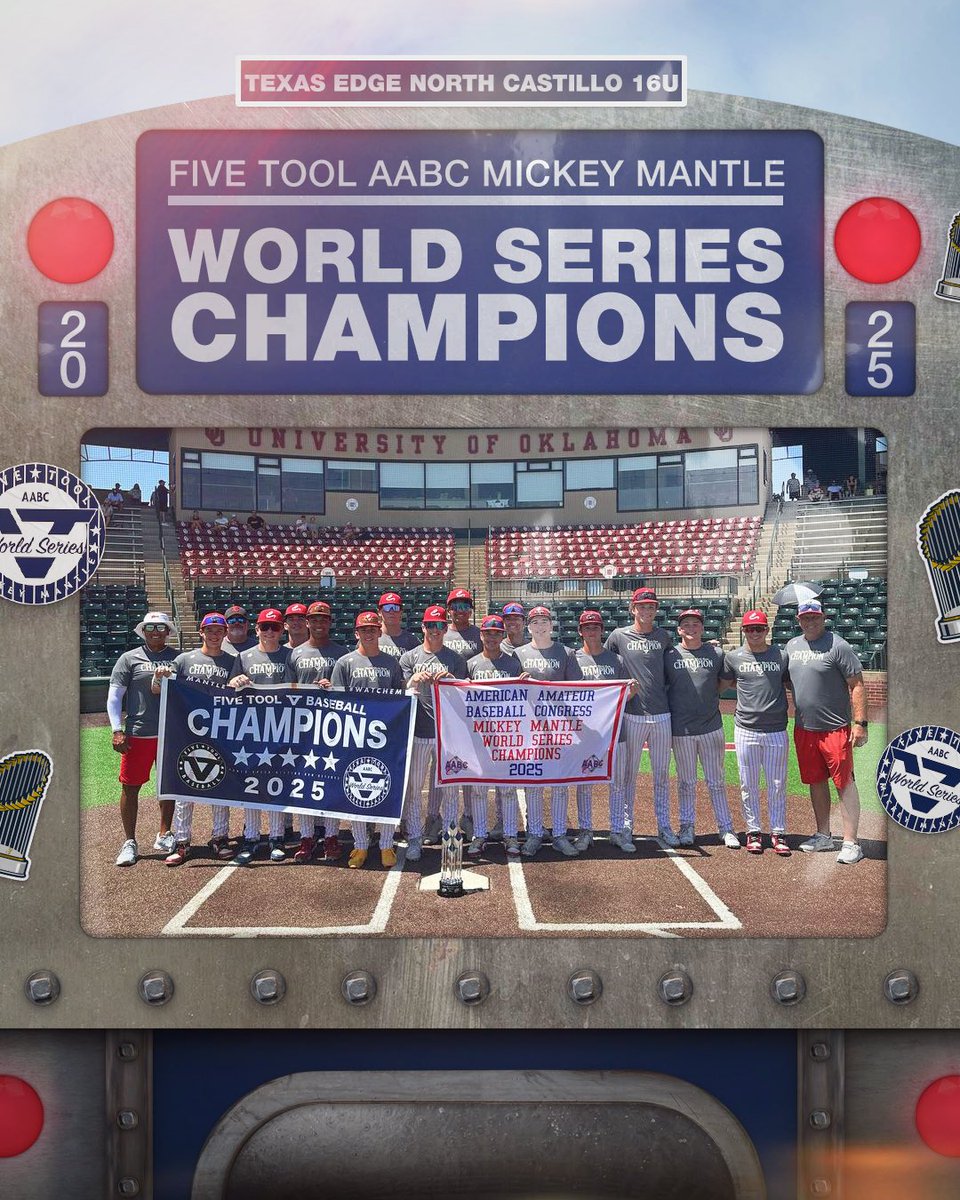 Five Tool Baseball (@fivetool) on Twitter photo 🏆CHAMPIONS🏆
Congrats to <a href="/TxEdgeBaseball/">Texas Edge</a> North Castillo 16U on winning the Five Tool AABC Mickey Mantle World Series!
#WatchEm / #MantleWS 🏆CHAMPIONS🏆
Congrats to <a href="/TxEdgeBaseball/">Texas Edge</a> North Castillo 16U on winning the Five Tool AABC Mickey Mantle World Series!
#WatchEm / #MantleWS