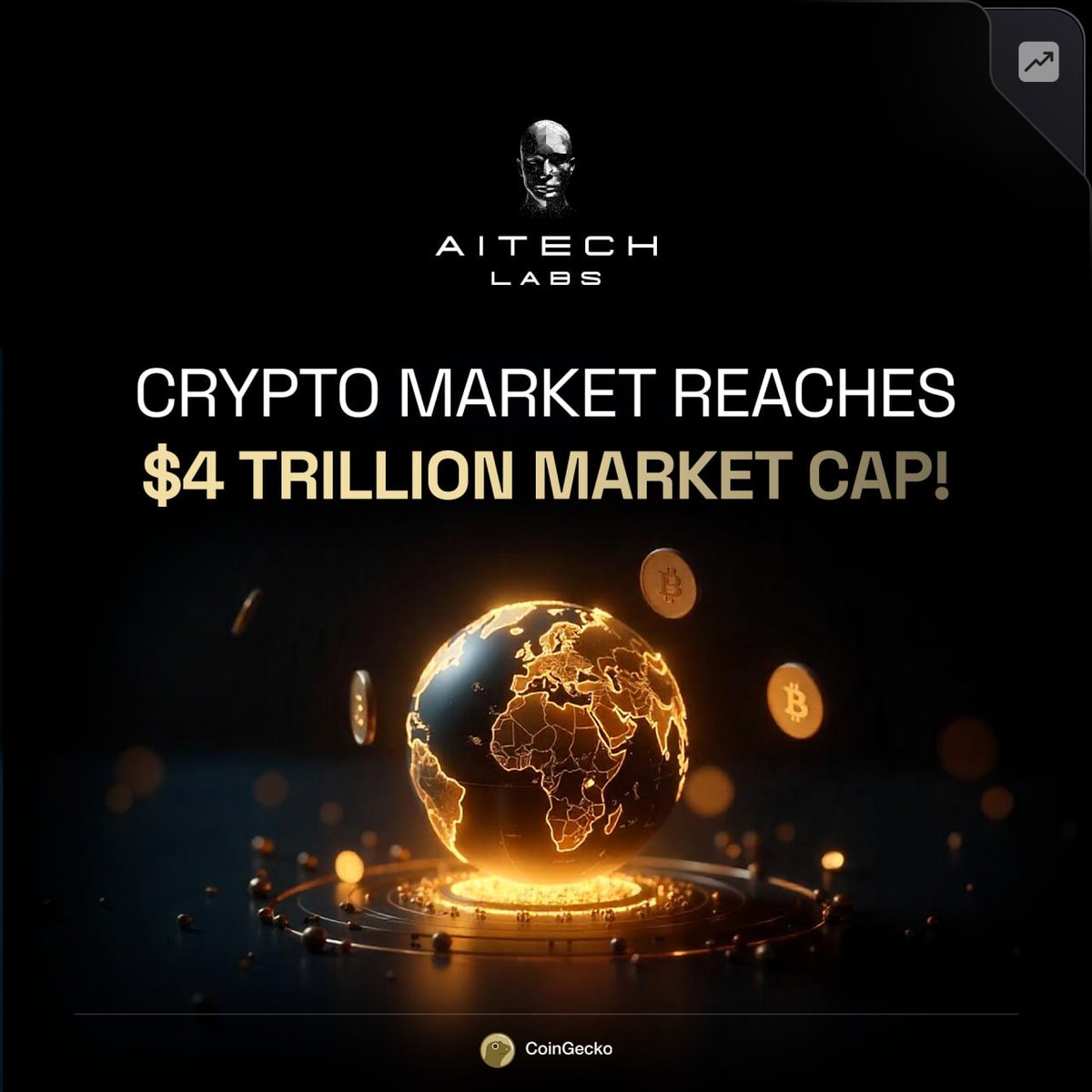 📊 Crypto Market Reaches $4 Trillion Market Cap! According to CoinGecko,  the total cryptocurrency market capitalization has recently been reported  at approximately $4 trillion. This figure is provided for informational  purposes only