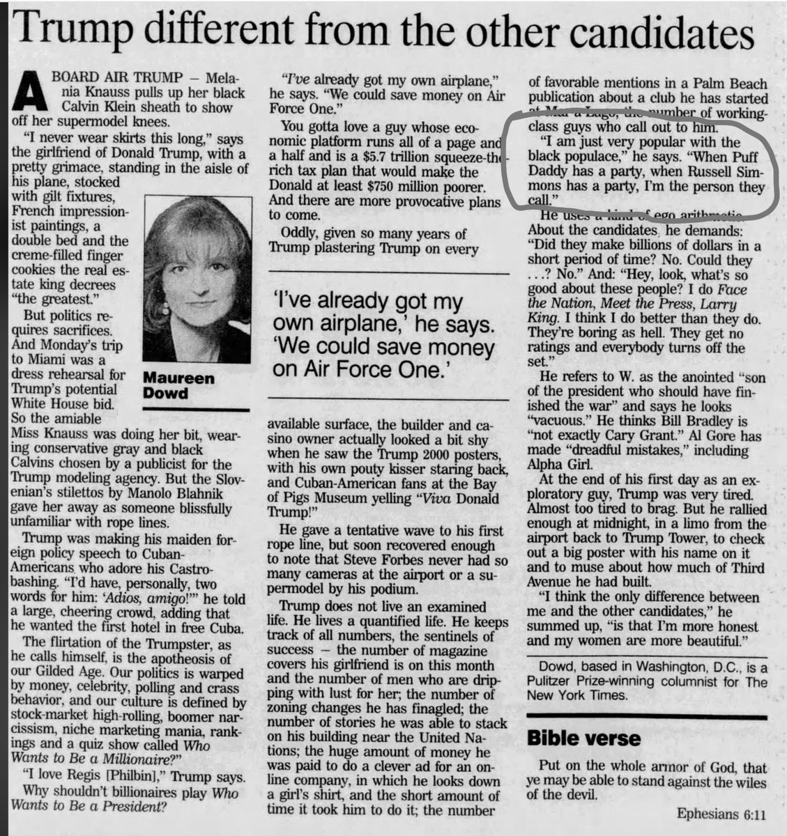 From the MoDo archives. 

Trump: "When Puff Daddy has a party...I'm the person they call." 

Fascinating!