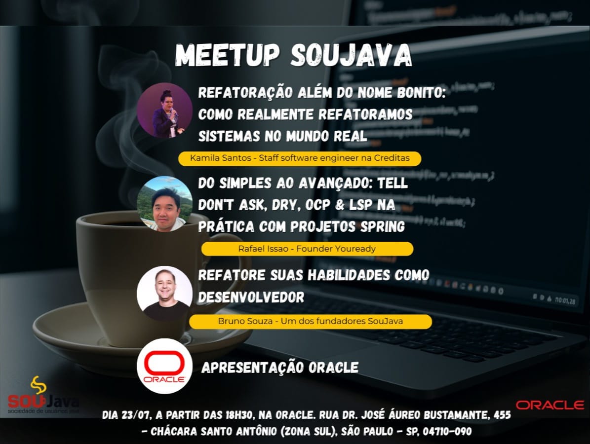 lgsreal's tweet image. Just a quick reminder that this week we have a SouJava meetup at Oracle!
If you&apos;ve already registered, we&apos;ll see you there!!! If not, here&apos;s the link: rfr.bz/t401bd8
#java #meetup #soujava
@kamila_code @brjavaman @Issao82 @FilipeCzar4270 @ymoto @maxdearruda @prof_isidro