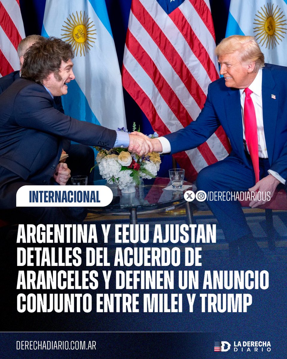 La Derecha Diario Estados Unidos (@derechadiarious) on Twitter photo 🚨🇺🇸🇦🇷 | SE VIENE: Estados Unidos ultima detalles junto con Argentina sobre un acuerdo arancelario bilateral y preparan un anuncio conjunto entre Trump y el presidente Javier Milei (<a href="/JMilei/">Javier Milei</a>), según reportó Infobae. 🚨🇺🇸🇦🇷 | SE VIENE: Estados Unidos ultima detalles junto con Argentina sobre un acuerdo arancelario bilateral y preparan un anuncio conjunto entre Trump y el presidente Javier Milei (<a href="/JMilei/">Javier Milei</a>), según reportó Infobae.