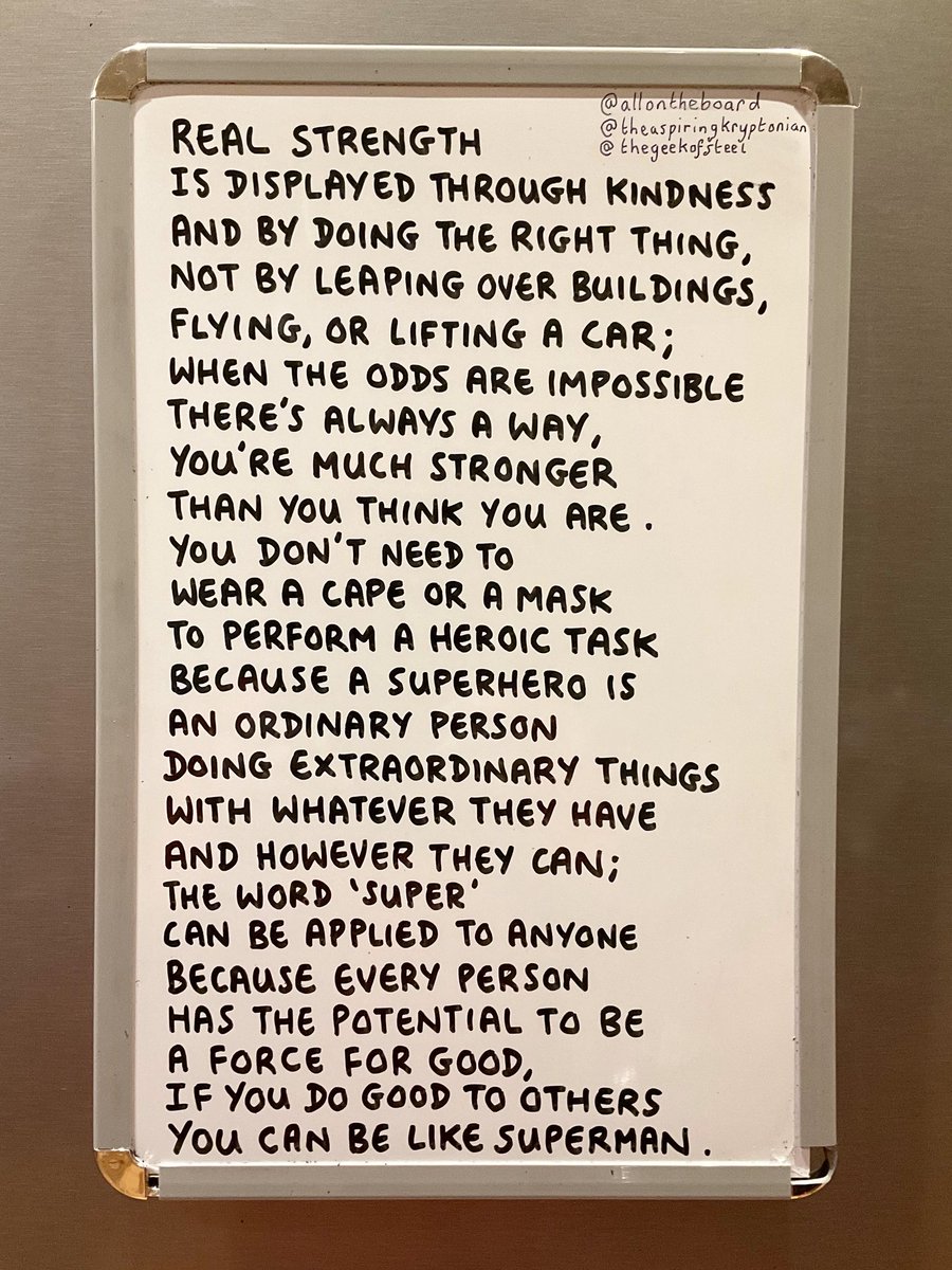 allontheboard's tweet image. Real strength is displayed through kindness and by doing the right thing. You are much stronger than you think you are. You don’t need to wear a cape or a mask to perform a heroic task. If you do good to others you can be like Superman.
#Superman #BeKind