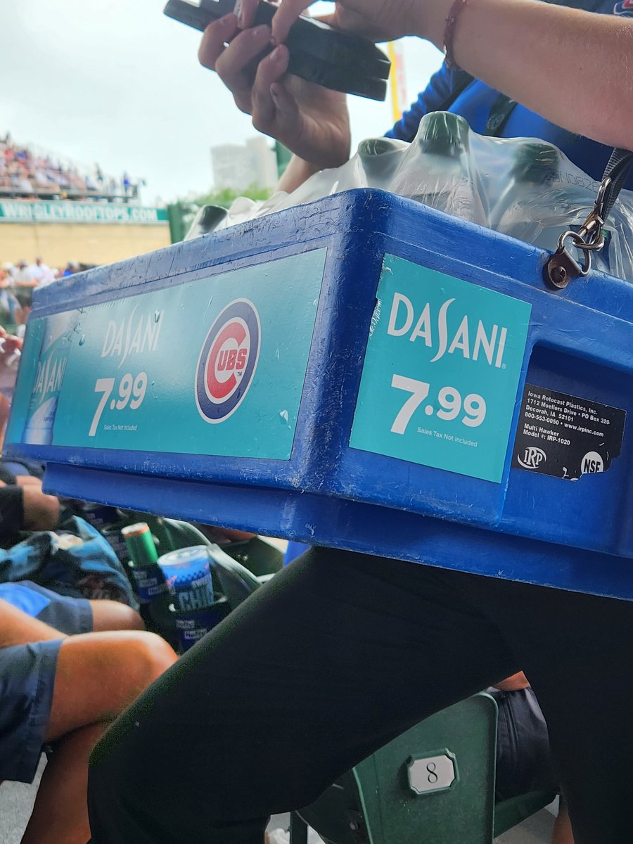 A bottle of water costs $7.99 at a Chicago Cubs game.