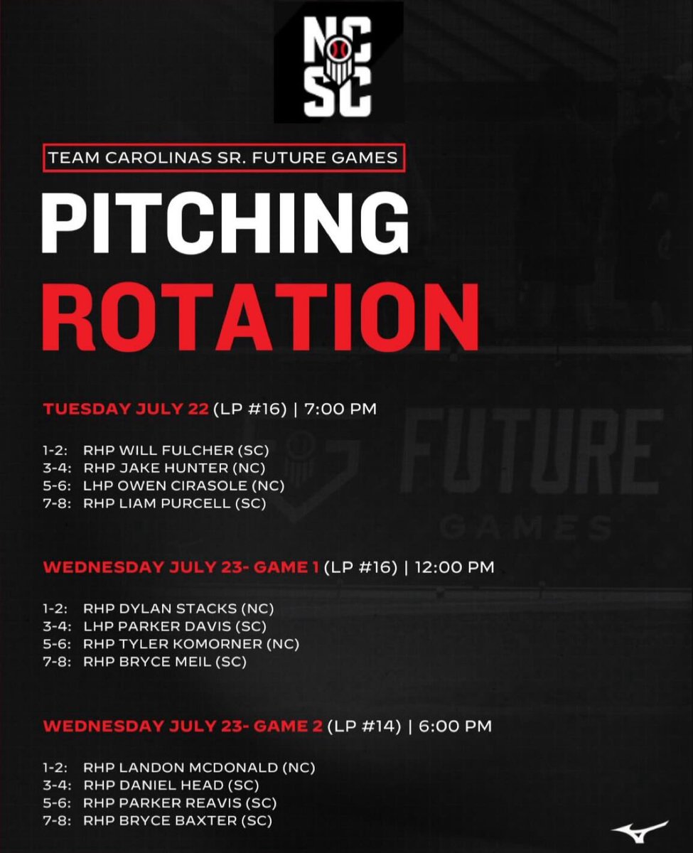 DylanStacks22's tweet image. I will be starting game one this Wednesday at Lakepoint for Senior Future Games representing the Carolina’s. Field #16 at 12:00PM @trey_daly @Will_James_21 @JakeMachado32 @rookiedavis_ @thatstanberyguy @T_Jacks10