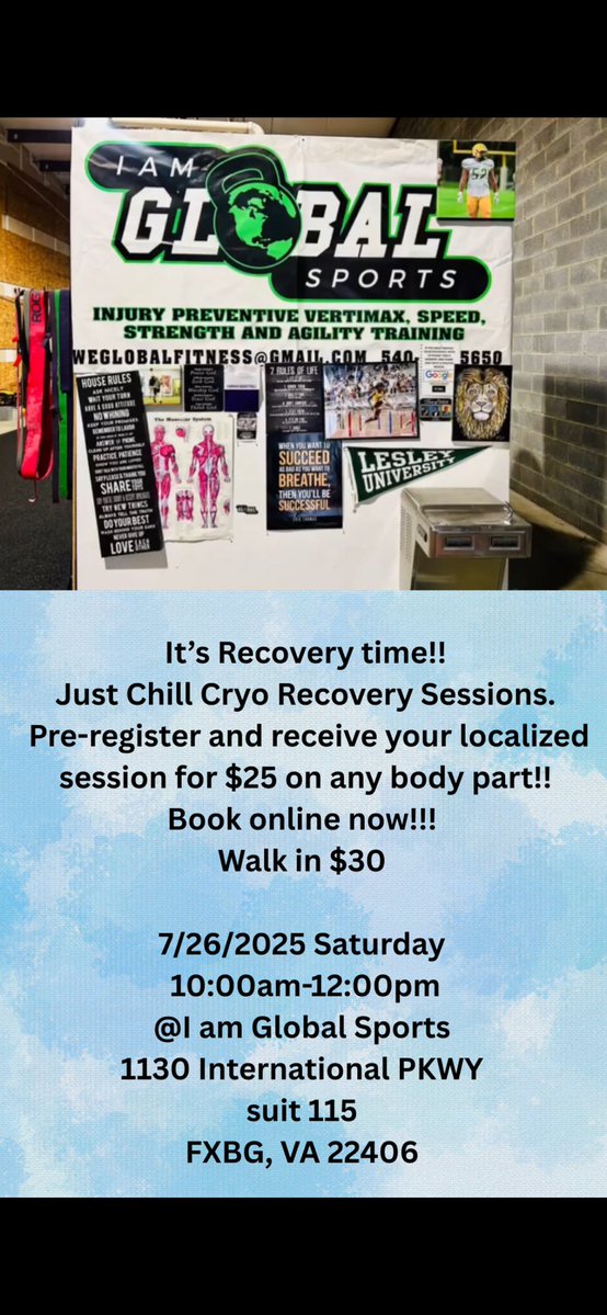 JustChillCryoLLC (@justchillcryo) on Twitter photo It doesn’t matter what sport is in season or if you are just trying to recover from daily workouts or manage pain. Don’t wait . Pre-Register and come see us at our Summer Cryo Recovery Session. Special price for this event. Sign up now ‼️ <a href="/iamglobalsports/">Anthony Melvin 🦁</a> It doesn’t matter what sport is in season or if you are just trying to recover from daily workouts or manage pain. Don’t wait . Pre-Register and come see us at our Summer Cryo Recovery Session. Special price for this event. Sign up now ‼️ <a href="/iamglobalsports/">Anthony Melvin 🦁</a>