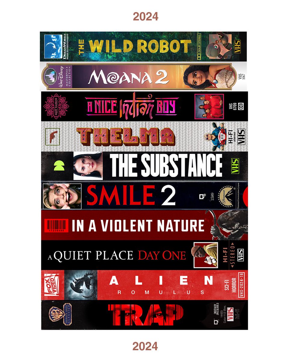 SanjayCreates's tweet image. My Top films of 2024
I love physical media, so I thought designing VHS spines was a fun way of sharing these! I know how late this is, but I’m glad that by waiting, some films that I only caught recently made it onto my list!
Let me know if you had any in common with me!