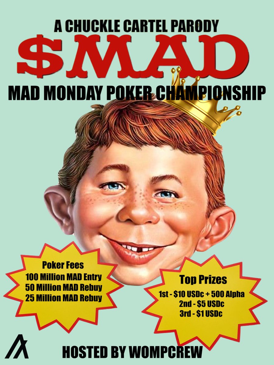 Chucklecartel1's tweet image. Tomorrow is the MAD Poker Championship hosted by Womp Crew dont miss it #algorand 
discord.gg/rgGmaVHh