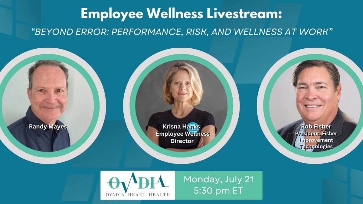 Square1Wellness's tweet image. Looking forward to talking with Randy Mayes & Rob Fisher today at 5:30 pm ET live on X, YouTube & LinkedIn. "Beyond Error: Performance, Risk & Wellness at Work." #employeewellness #worksitewellness @ifixhearts @BiggestComeback #health youtube.com/live/0m1jb1EOU…