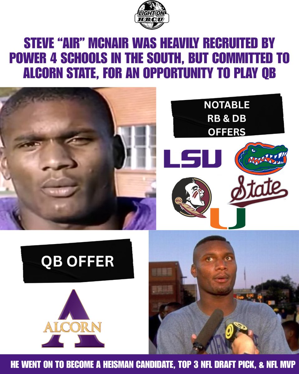 Steve “Air” McNair was a highly coveted athlete in the 1991 recruiting cycle out of Mount Olive, Mississippi. He received numerous state honors as quarterback and safety. 

For his football recruitment process, P4 schools like Florida, LSU, FSU, Mississippi State, offered him for