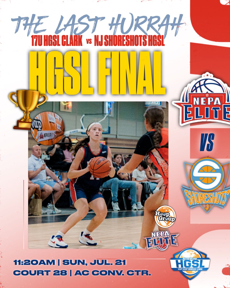 NEXT UP: HGSL FINAL

🆚 NJ Shoreshots HGSL
📍 Court 28
📅 Monday, 7/21
🕚 11:20am

Time to finish what we started. Let’s go 👊

#BeELITE #NEPAelite #HGSL