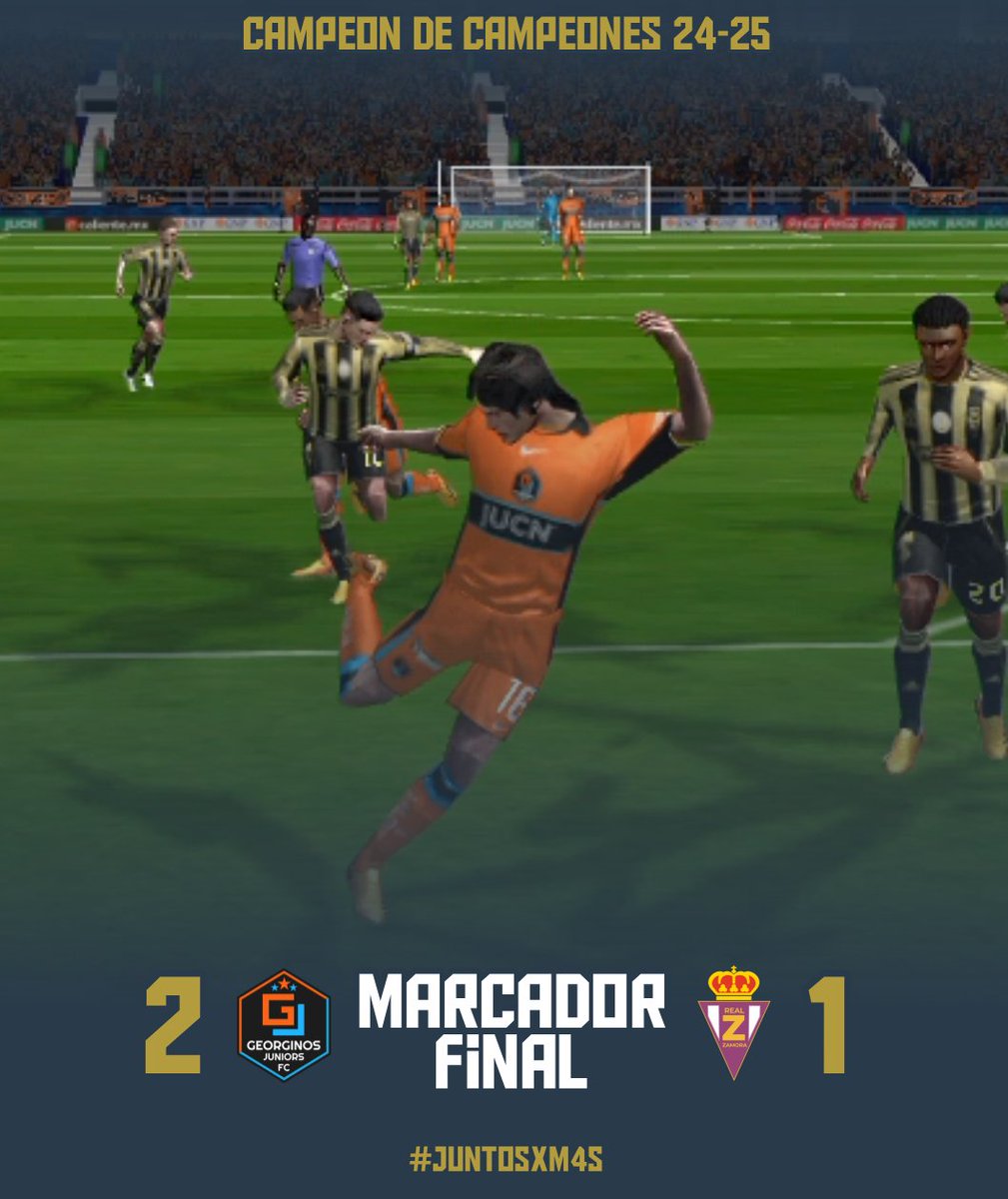 GeorginosJrsFC's tweet image. ⏱️ / 90+2&apos; / Final del Partido / ¡Se acaba el partido, y Georginos es el Campeón de Campeones de la Temporada 2024-25!

#GJS 2-1 #ZAM 

Goles:
- Diego Valdés: 19&apos; ⚽
- Jorge Madrigal: 29&apos; ⚽

#JuntosXM4s