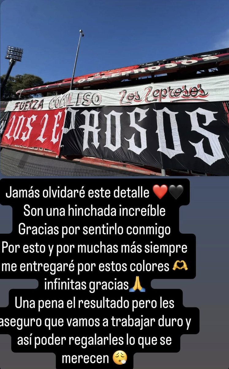 ✍️🏽 Agradecimiento de Cocoliso en su Instagram

"Jamás olvidaré este detalle. Me entregaré por estos colores"

"Una pena el resultado pero les aseguro que vamos a trabajar duro y así poder regalarles lo que se merecen"